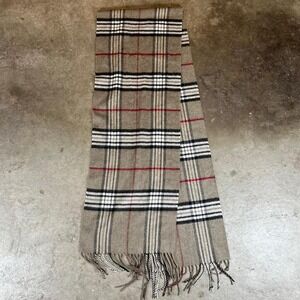 Vintage 90s Tan and red plaid wool scarf
